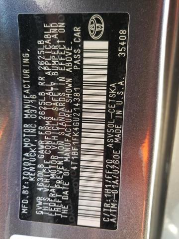 Photo 10 from auction – 2016 TOYOTA CAMRY LE with VIN 4T1BF1FK4GU214381