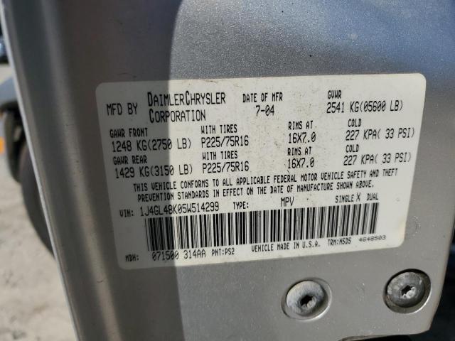 Photo 10 from auction – 2005 JEEP LIBERTY SP with VIN 1J4GL48K05W514299