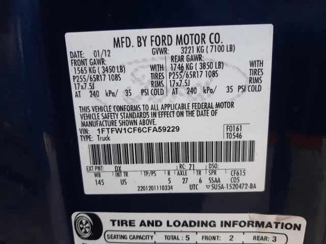 Photo 10 from auction – 2012 FORD F150 SUPER with VIN 1FTFW1CF6CFA59229