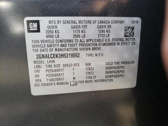 Photo 10 from auction – 2017 CHEVROLET EQUINOX LT with VIN 2GNALCEK3H6218662
