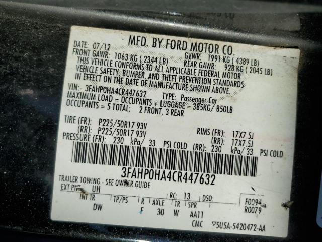 Photo 10 from auction – 2012 FORD FUSION SE with VIN 3FAHP0HA4CR447632