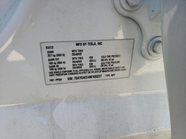 Photo 10 from auction – 2022 TESLA MODEL Y with VIN 7SAYGAEE4NF400227