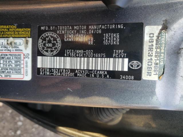 Photo 10 from auction – 2007 TOYOTA CAMRY CE with VIN 4T1BE46K17U016975