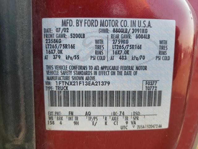 Photo 10 from auction – 2003 FORD F250 SUPER with VIN 1FTNX21F13EA21379
