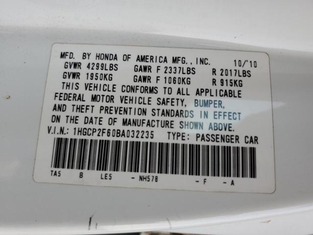 Photo 10 from auction – 2011 HONDA ACCORD SE with VIN 1HGCP2F60BA032235