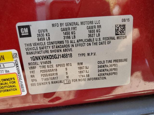 Photo 10 from auction – 2016 CHEVROLET TRAVERSE L with VIN 1GNKVHKD5GJ146818