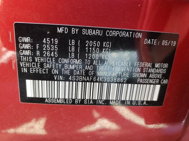 Photo 10 from auction – 2019 SUBARU LEGACY 2.5 with VIN 4S3BNAF64K3038862