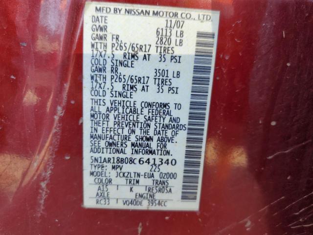 Photo 10 from auction – 2008 NISSAN PATHFINDER with VIN 5N1AR18B08C641340