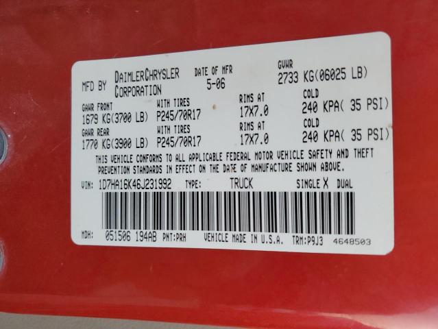Photo 10 from auction – 2006 DODGE RAM 1500 S with VIN 1D7HA16K46J231992