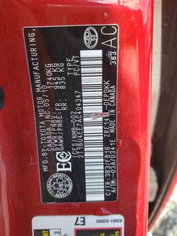 Photo 10 from auction – 2010 TOYOTA COROLLA BA with VIN 2T1BU4EE7AC404347