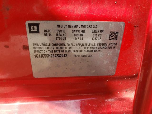 Photo 10 from auction – 2014 CHEVROLET SONIC LT with VIN 1G1JC5SH2E4232412