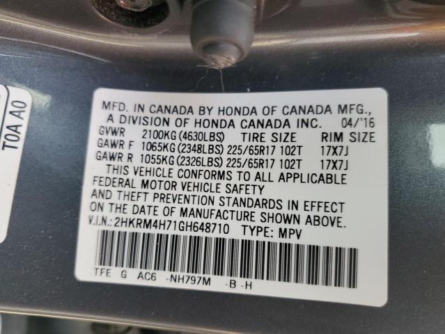 Photo 10 from auction – 2016 HONDA CR-V EXL with VIN 2HKRM4H71GH648710