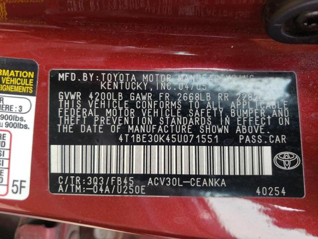 Photo 10 from auction – 2005 TOYOTA CAMRY LE with VIN 4T1BE30K45U071551
