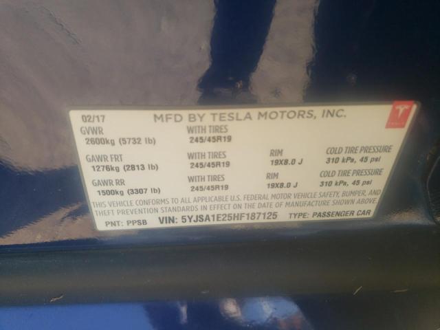 Photo 10 from auction – 2017 TESLA MODEL S with VIN 5YJSA1E25HF187125