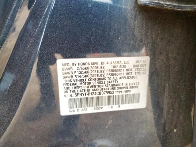 Photo 10 from auction – 2012 HONDA PILOT LX with VIN 5FNYF4H24CB079953