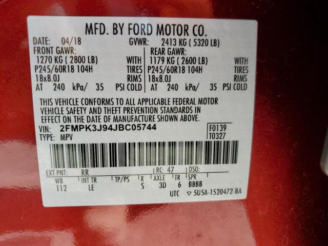 Photo 10 from auction – 2018 FORD EDGE SEL with VIN 2FMPK3J94JBC05744