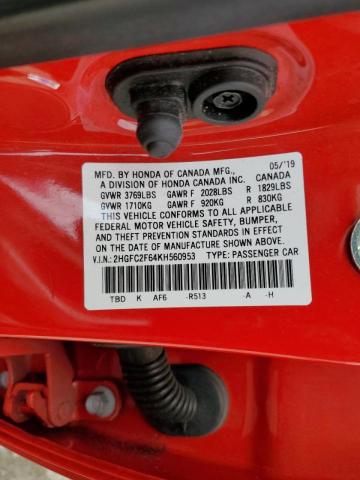 Photo 10 from auction – 2019 HONDA CIVIC LX with VIN 2HGFC2F64KH560953