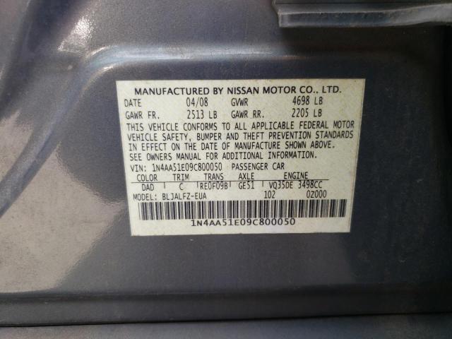 Photo 10 from auction – 2009 NISSAN MAXIMA S with VIN 1N4AA51E09C800050
