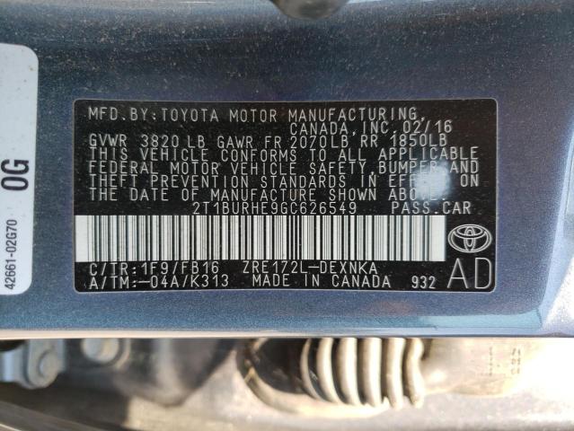 Photo 10 from auction – 2016 TOYOTA COROLLA L with VIN 2T1BURHE9GC626549