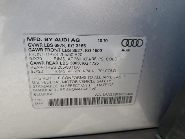 Photo 10 from auction – 2019 AUDI E-TRON PRE with VIN WA1LAAGE8KB022458