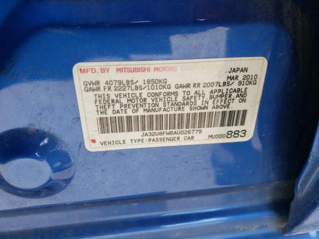 Photo 10 from auction – 2010 MITSUBISHI LANCER GTS with VIN JA32U8FW8AU026779