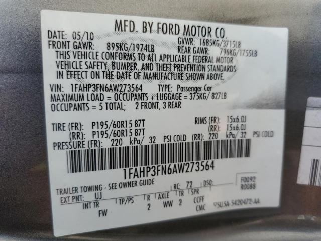 Photo 10 from auction – 2010 FORD FOCUS SE with VIN 1FAHP3FN6AW273564
