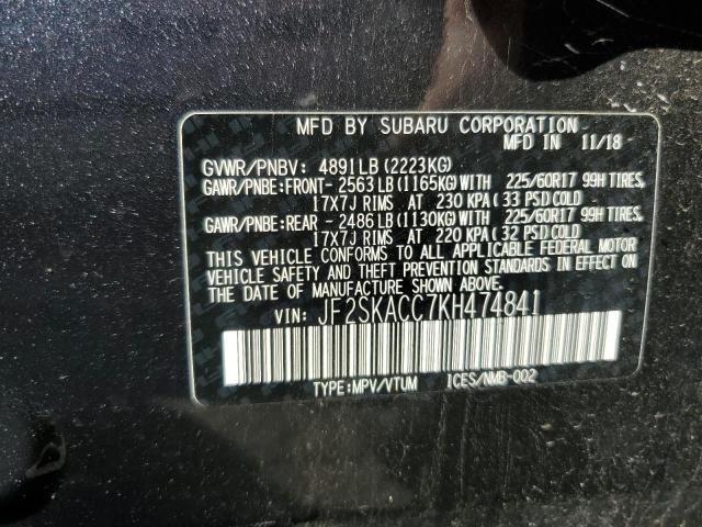 Photo 10 from auction – 2019 SUBARU FORESTER with VIN JF2SKACC7KH474841