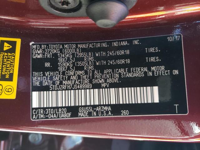 Photo 10 from auction – 2018 TOYOTA HIGHLANDER with VIN 5TDJZRFH7JS489989