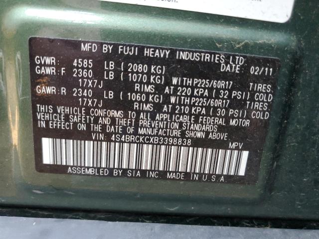 Photo 10 from auction – 2011 SUBARU OUTBACK 2. with VIN 4S4BRCKCXB3398838
