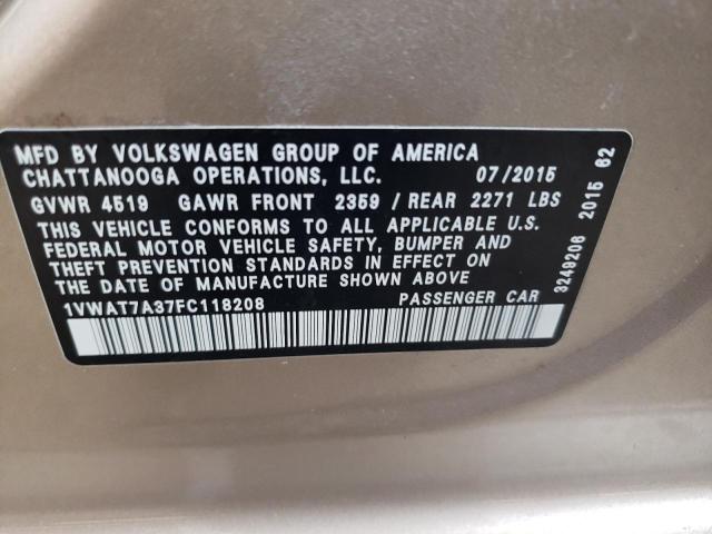 Photo 10 from auction – 2015 VOLKSWAGEN PASSAT S with VIN 1VWAT7A37FC118208
