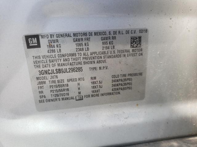 Photo 10 from auction – 2018 CHEVROLET TRAX 1LT with VIN 3GNCJLSB9JL296285