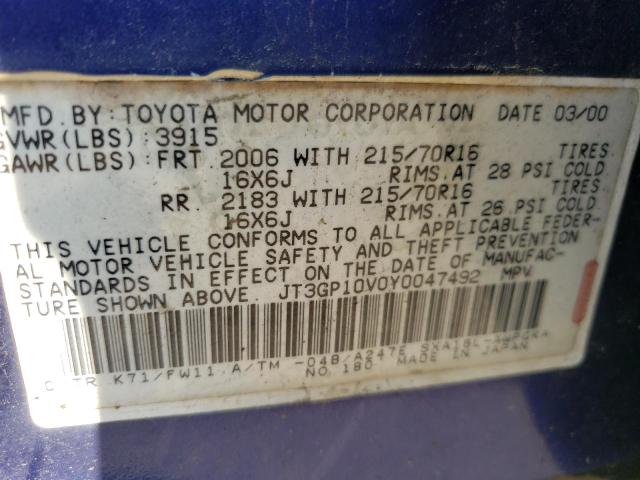 Photo 10 from auction – 2000 TOYOTA RAV4 with VIN JT3GP10V0Y0047492