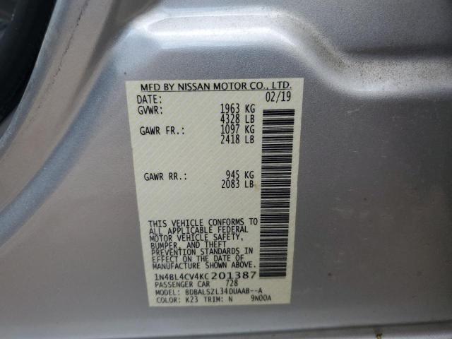 Photo 10 from auction – 2019 NISSAN ALTIMA SR with VIN 1N4BL4CV4KC201387