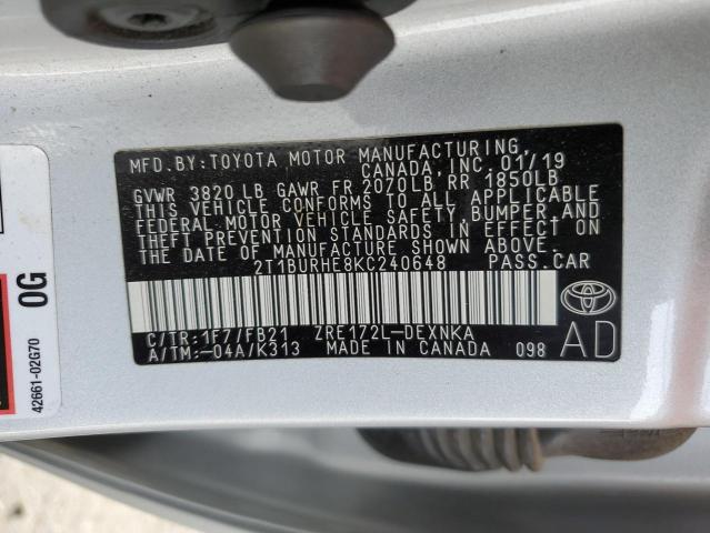 Photo 10 from auction – 2019 TOYOTA COROLLA L with VIN 2T1BURHE8KC240648