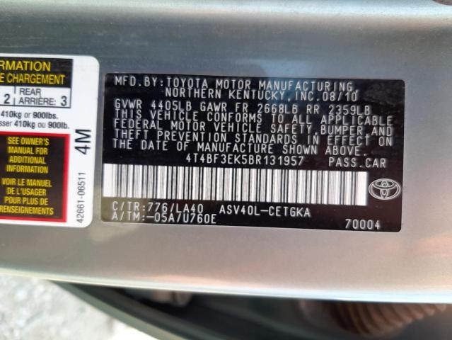 Photo 10 from auction – 2011 TOYOTA CAMRY BASE with VIN 4T4BF3EK5BR131957