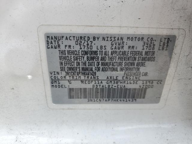 Photo 10 from auction – 2017 NISSAN VERSA S with VIN 3N1CN7AP7HK441439