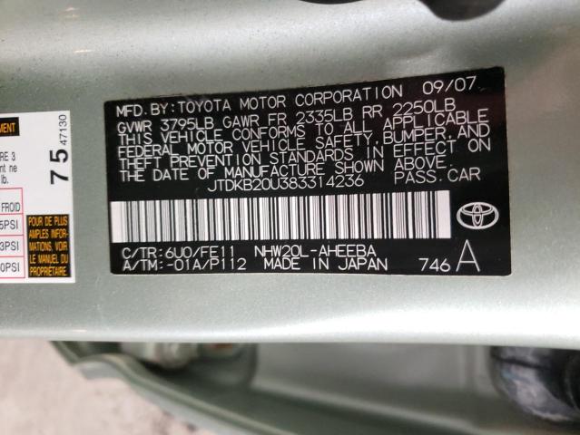 Photo 10 from auction – 2008 TOYOTA PRIUS with VIN JTDKB20U383314236