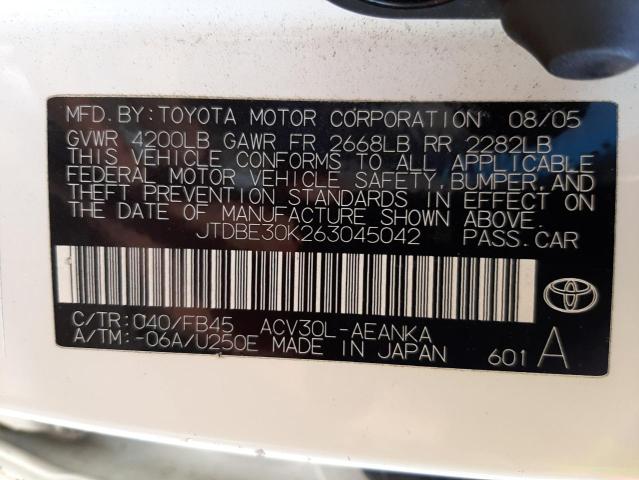 Photo 10 from auction – 2006 TOYOTA CAMRY with VIN JTDBE30K263045042