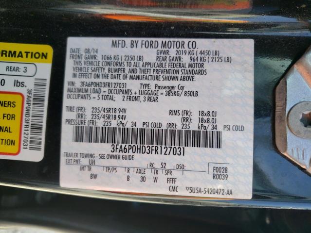 Photo 10 from auction – 2015 FORD FUSION SE with VIN 3FA6P0HD3FR127031