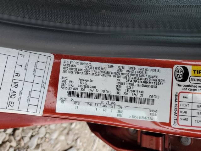 Photo 10 from auction – 2019 FORD FIESTA SE with VIN 3FADP4BJ6KM118957