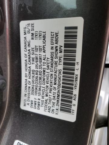 Photo 10 from auction – 2016 HONDA CR-V EXL with VIN 2HKRM3H70GH547345