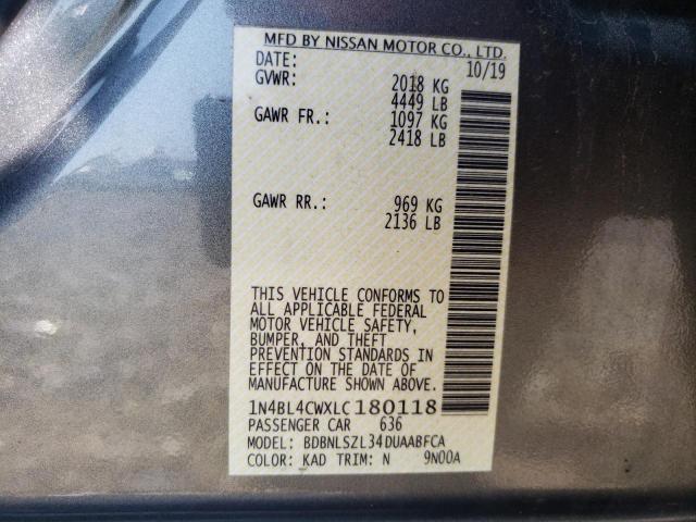 Photo 10 from auction – 2020 NISSAN ALTIMA SR with VIN 1N4BL4CWXLC180118