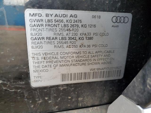 Photo 10 from auction – 2018 AUDI Q5 PREMIUM with VIN WA1BNAFY7J2210527