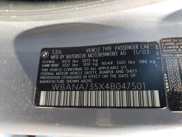 Photo 10 from auction – 2004 BMW 530 I with VIN WBANA735X4B047501