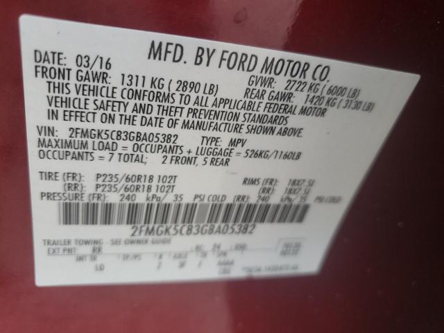 Photo 10 from auction – 2016 FORD FLEX SEL with VIN 2FMGK5C83GBA05382