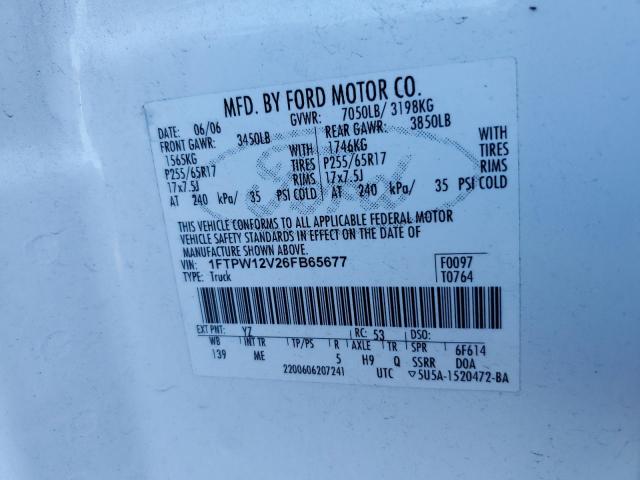 Photo 10 from auction – 2006 FORD F150 SUPER with VIN 1FTPW12V26FB65677