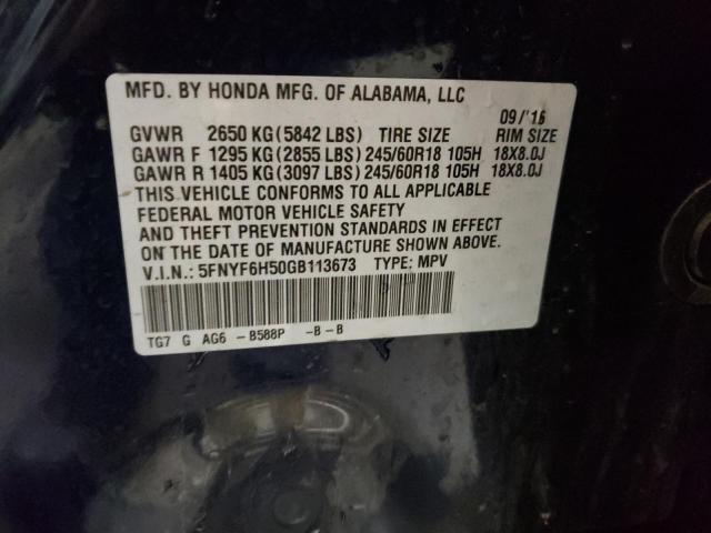 Photo 10 from auction – 2016 HONDA PILOT EXL with VIN 5FNYF6H50GB113673