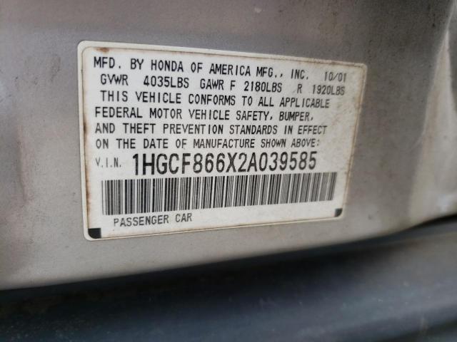 Photo 10 from auction – 2002 HONDA ACCORD VAL with VIN 1HGCF866X2A039585