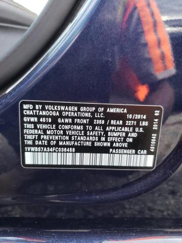Photo 10 from auction – 2015 VOLKSWAGEN PASSAT SE with VIN 1VWBS7A34FC036458
