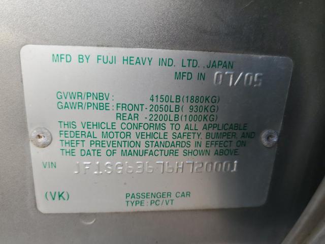 Photo 10 from auction – 2006 SUBARU FORESTER with VIN JF1SG63676H720001